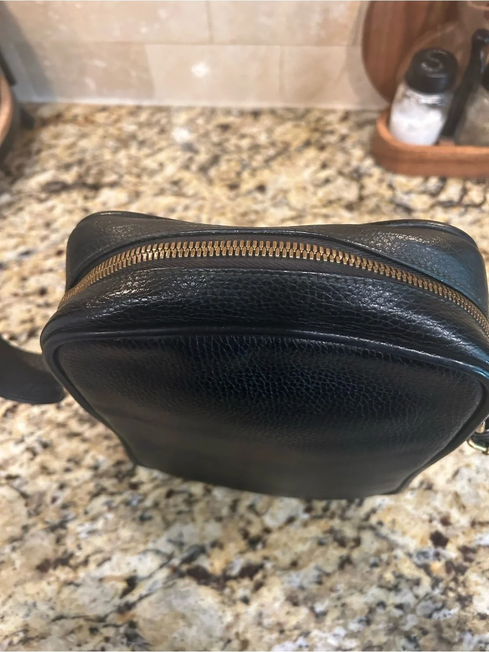Gucci Black Logo Shoulder Bag Men's Adjustable Strap Designer Brass Hardware coa